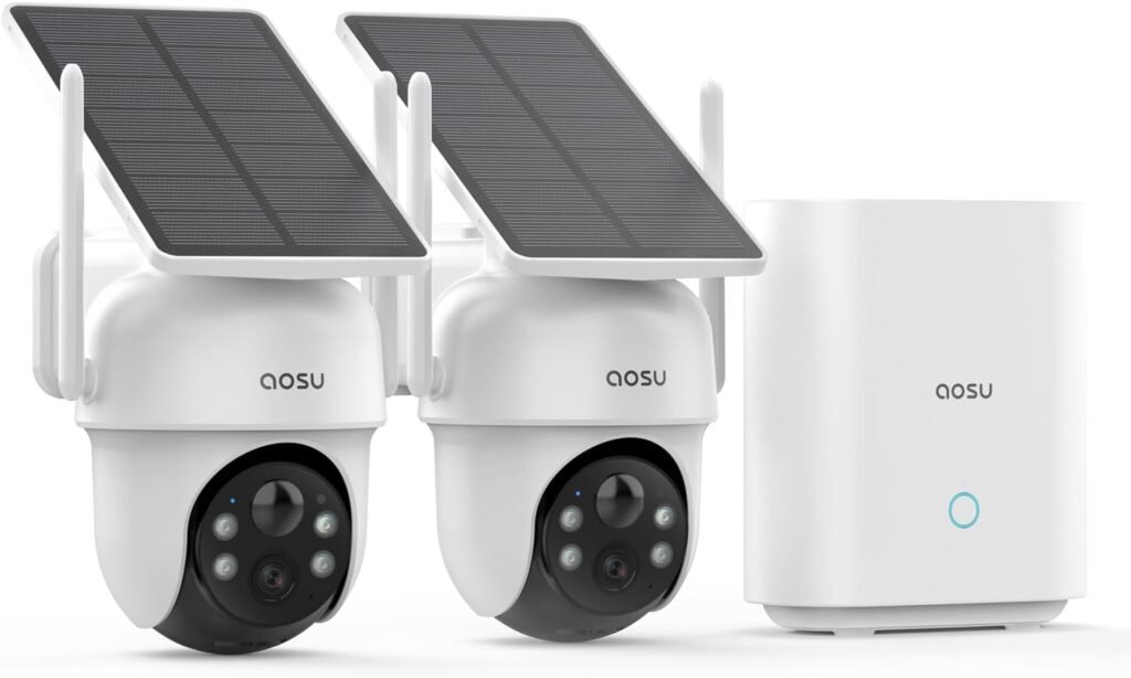 AOSU Security Cameras Outdoor Wireless, 2 Cam-Kit, Solar-Powered, 360° Pan & Tilt